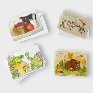 Lot of 4 Vintage Greeting Cards Turtle Squirrel Mushroom Butterflies Cottagecore